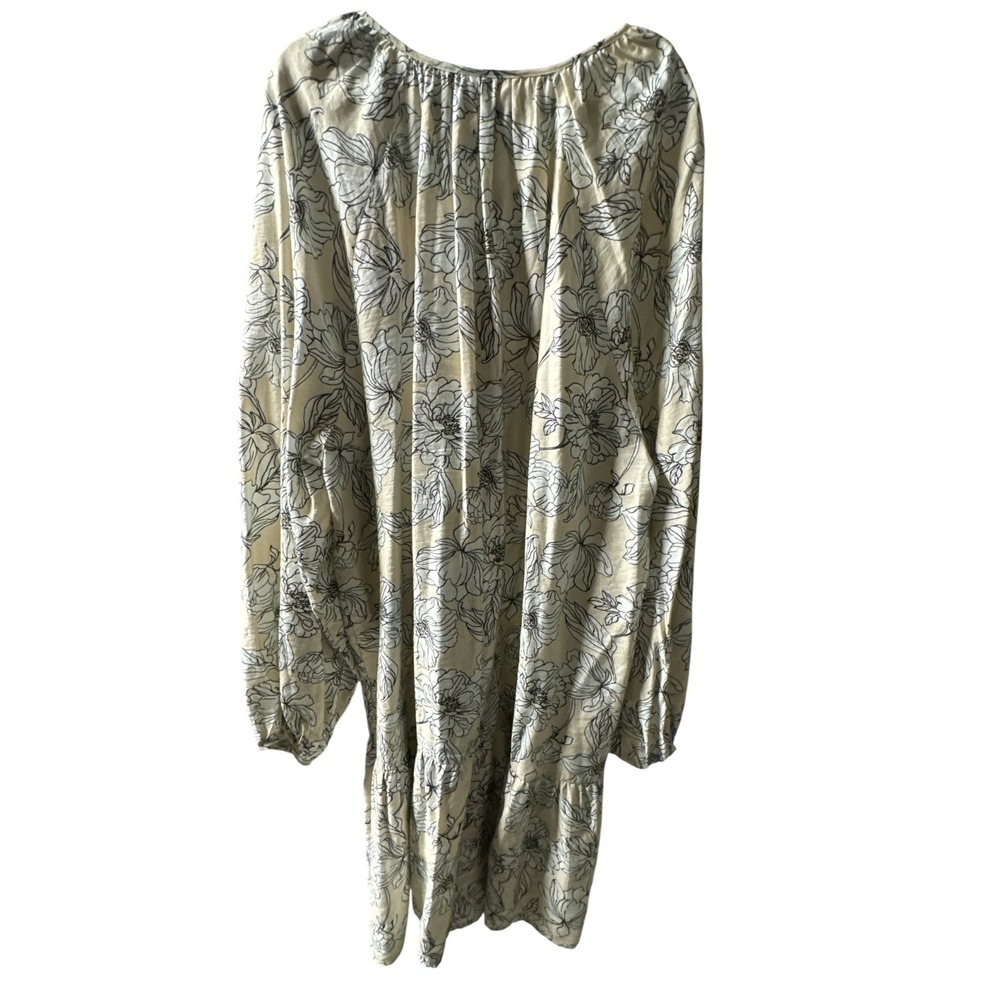 H&M Women's Tie Detail Midi Dress Light Beige Boho Floral Print Comfy Size XL - Picture 2 of 6
